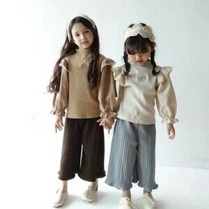 Junie Grey Kids Pleats Wide Leg Pants